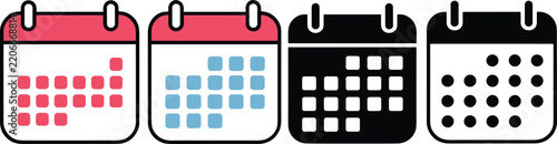 Calendar Icons With Colorful Date Grid Variations