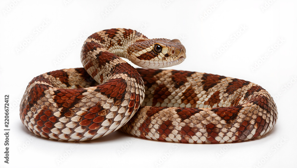Obraz premium Red Diamondback Rattlesnake Isolated on Seamless White Background