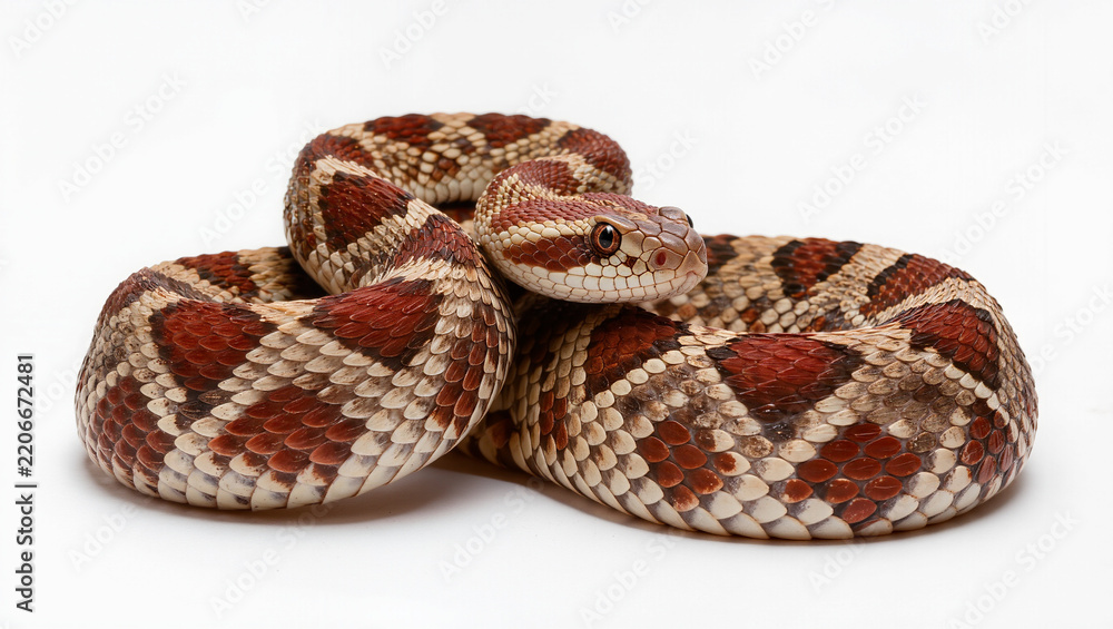 Obraz premium Red Diamondback Rattlesnake Isolated on Seamless White Background