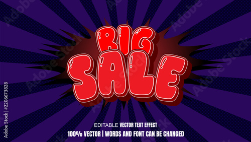 Red purple big sale 3d editable text effect vector for promo banner