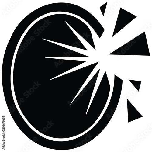 Cracked lens or broken glass circle vector illustration for damage and impact concept art.