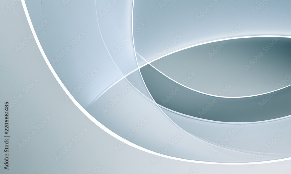 Obraz premium Soft translucent blue curved layers, overlapping geometric abstract forms, minimal medical or tech background. 3D rendering.