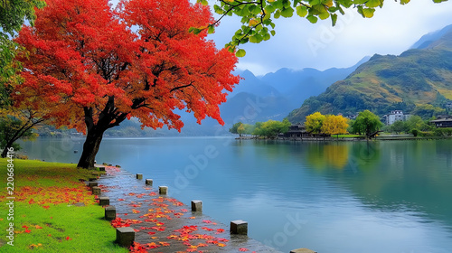 lake and trees, AI generated