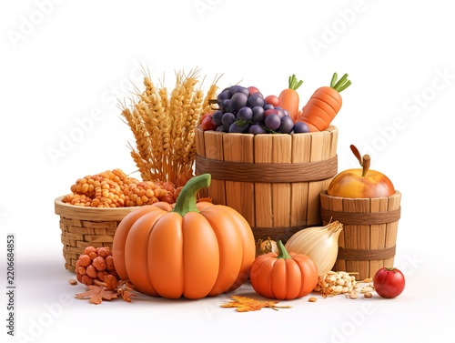 Autumn Harvest Basket with Pumpkins and Vegetables