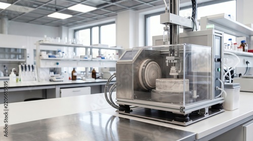 Laboratory Machine With Grinding Chamber On Steel Bench