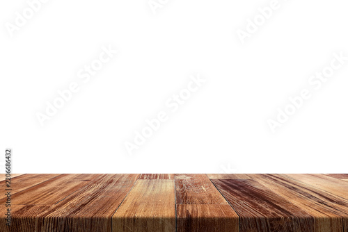 Empty wooden tabletop surface with rich brown grain background, ideal for product display and mockup.