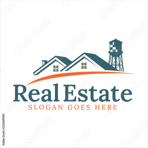 Modern real estate logo vector featuring a minimalist house and architectural elements, symbolizing property, residential development, housing, investment, construction, and professional real estate s