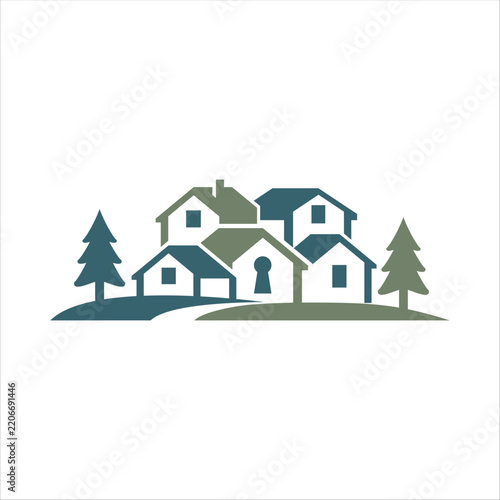 Modern real estate logo vector featuring a minimalist house and architectural elements, symbolizing property, residential development, housing, investment, construction, and professional real estate s