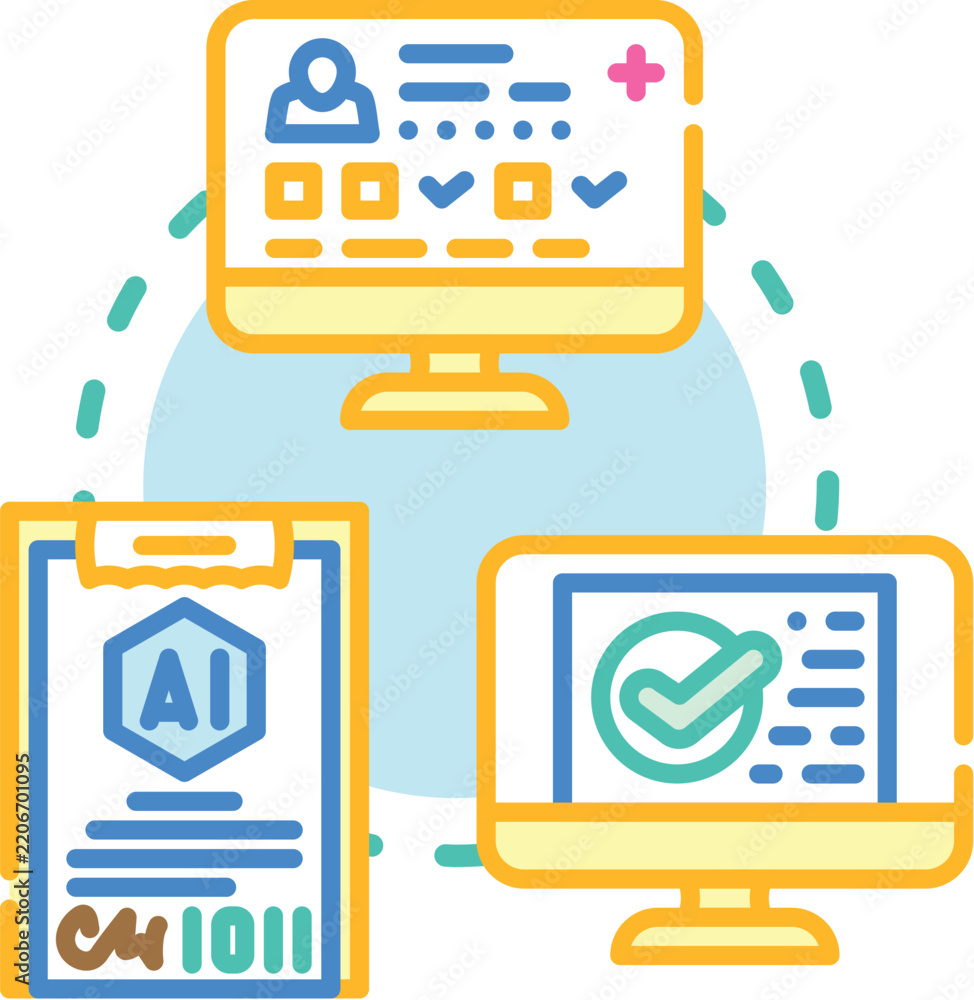 Fototapeta premium Digital documentation process linking legal papers, data storage, and important alerts, emphasizing secure and compliant management of electronic records for business operations and regulatory needs