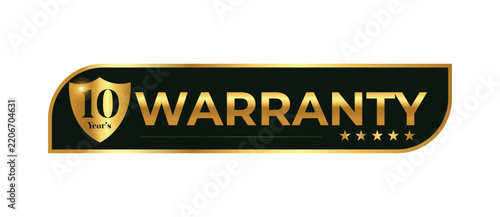 Premium 10 Year Warranty Badge Logo with Gold Shield and Five Stars