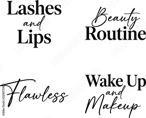 Makeup and beauty typography bundle with cosmetic quotes for feminine apparel and salon design