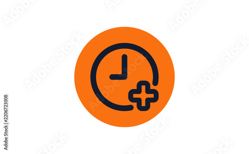 Fotografie Bold orange clock icon with plus sign indicating extra time or duration