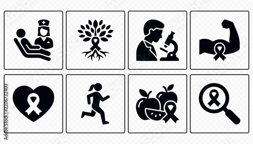 Breast Cancer Awareness Month Vector Set – Medical, Prevention and Support Icons
