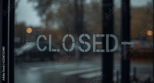 A closed sign etched with Closed reflects the seriousness of business interruptions, framed with careful composition for a poignant narrative within a minimal visual context