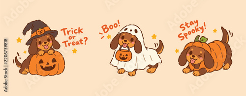 Cute Halloween Dachshund Dog Set with Pumpkin Costumes