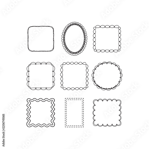 Nine elegant geometric shapes featuring scalloped and wavy decorative borders