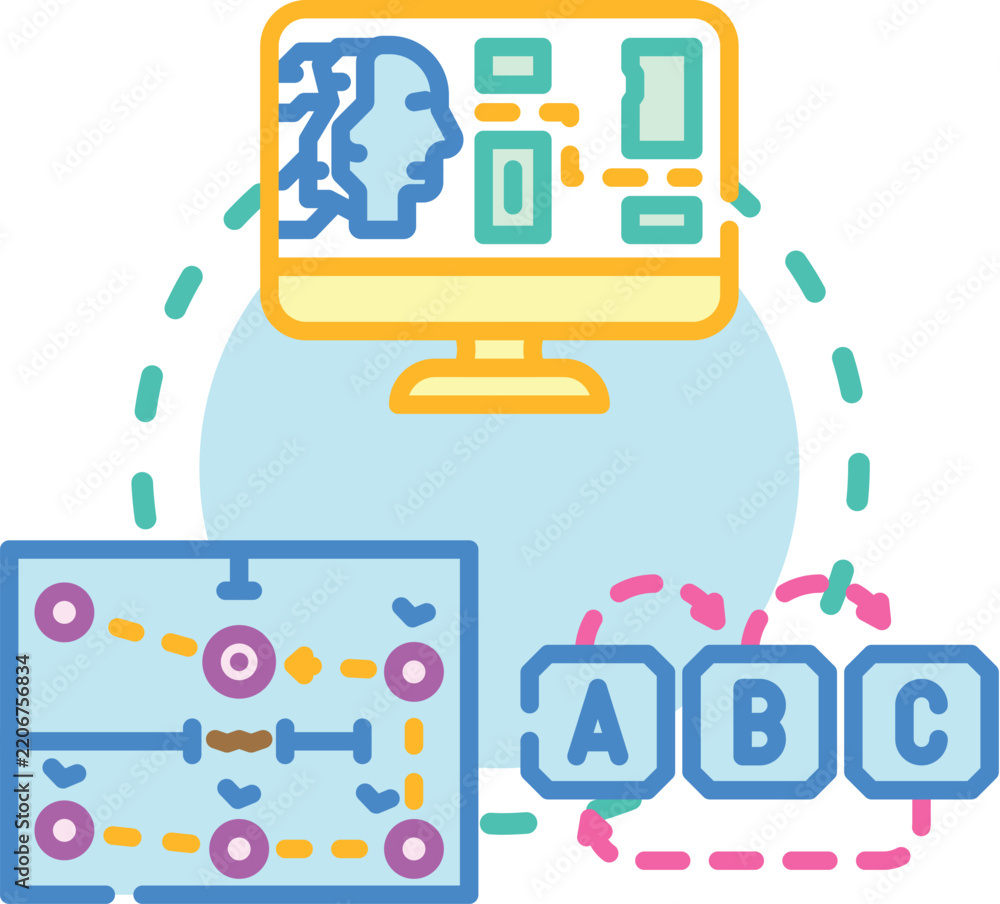 Fototapeta premium Network routing concept illustrating data transmission and feature enablement across various connected devices using a router, bluetooth, and navigation for seamless communication