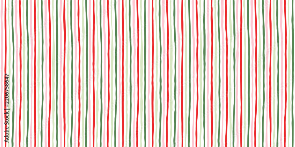 Fototapeta premium Lines pattern in red, pink, green colors, Christmas hand drawn stripes print for wrapping paper, surface design, wallpaper, decor