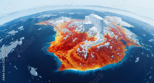 High resolution visualization showing polar ice melting consequences mapping habitat loss for polar species sea ice extent reduction and albedo change effects with copy space on the left