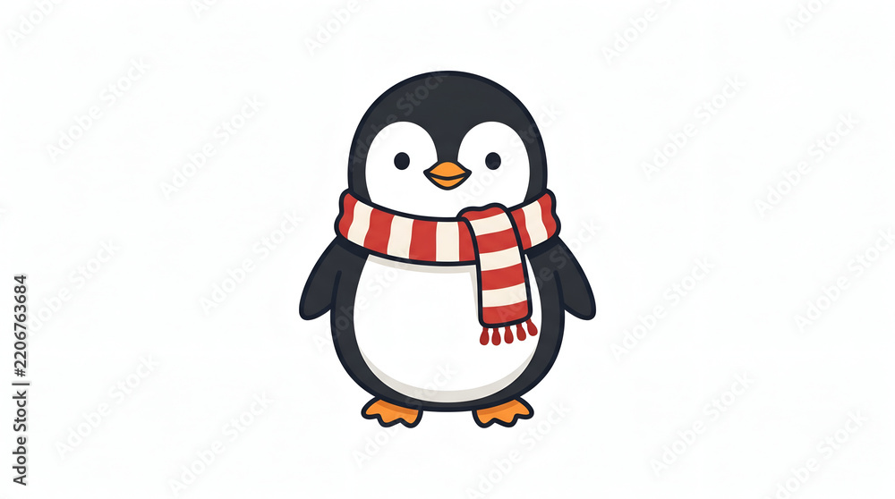 Fototapeta premium Cute penguin wearing a red scarf isolated on white background