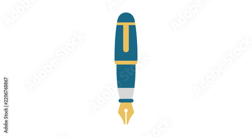 Flat fountain pen illustration with a gold nib against a white background