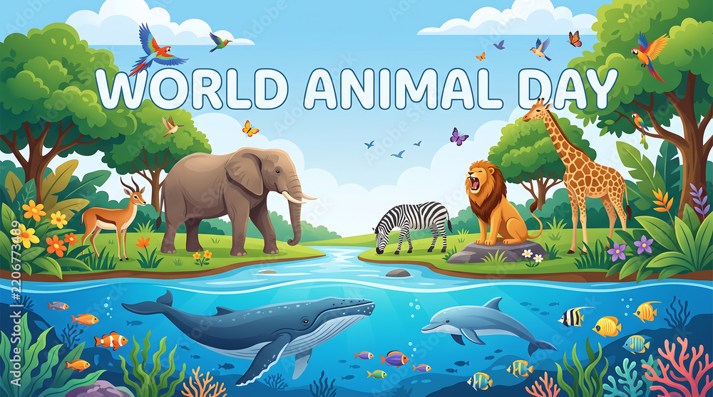 Obraz premium Diverse wild animals living in nature for world animal day celebration