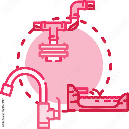 Plumbing issues causing water leaks from a dripping faucet and a broken pipe overflowing into water, illustrating the importance of timely detection and repair for resource conservation
