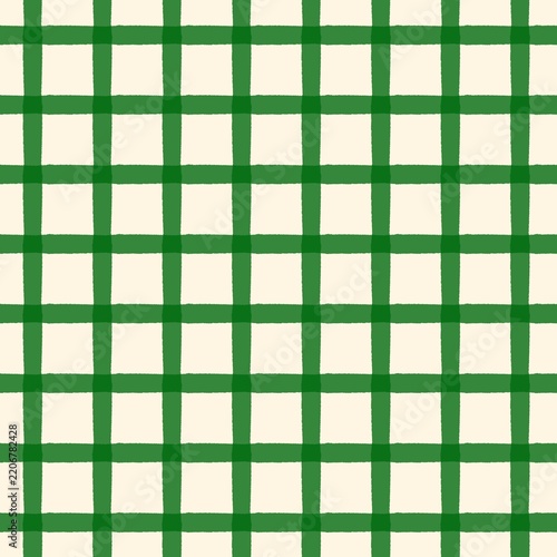 Seamless Green Gingham Plaid Pattern on White Background