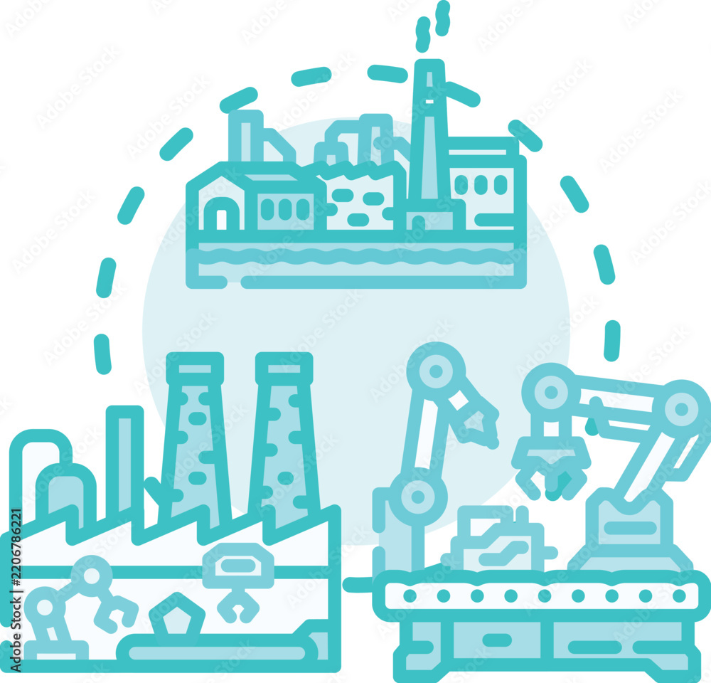 Obraz premium Connected factory concept showing manufacturing automation, robotics, and integrated digital systems for efficient industrial production and control