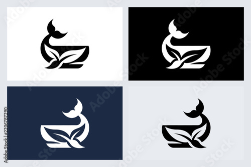 Whale Leaf Bowl Logo Icon Set