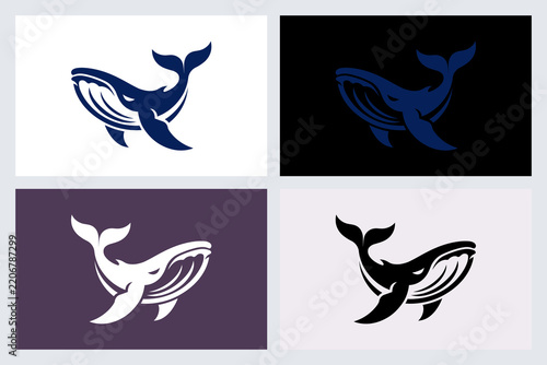 Whale Logo Vector Set Modern Minimalist Design