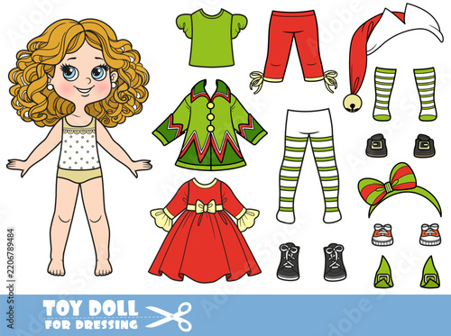 Cartoon girl with curle haired and clothes separately -  elegant  New Year elf fancy dress costume