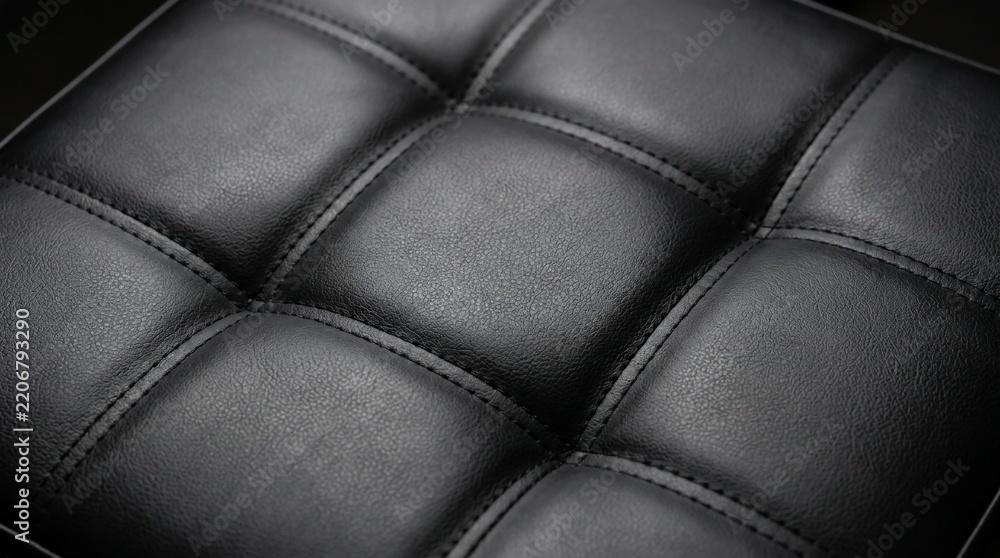 Naklejka premium Elegant black synthetic leather upholstery texture with quilted square patterns and fine stitching detail for furniture design.