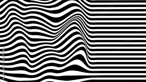 Fotografie Abstract black and white optical illusion background with distorted wave stripes