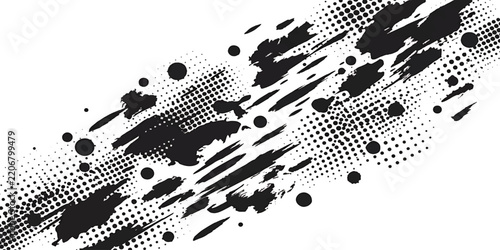 Abstract Black Paint Brush Strokes and Grunge Splatter