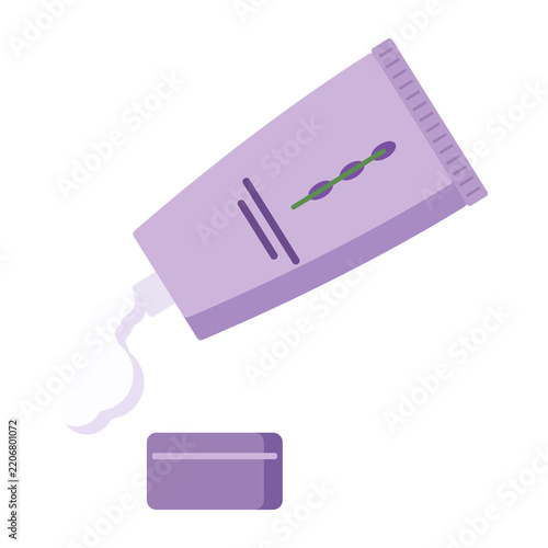 Lavender cream tube squeezing out cream