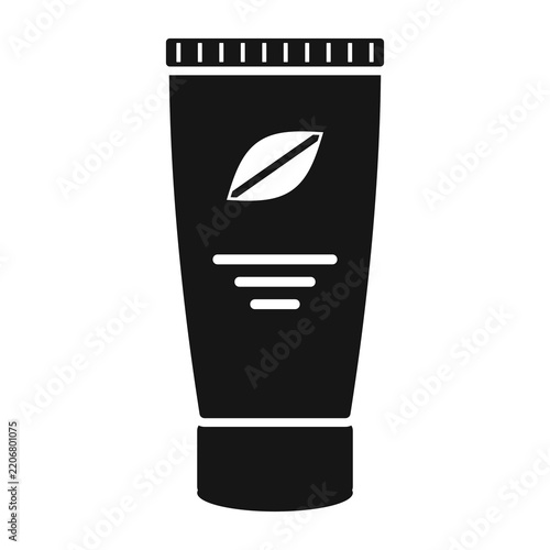 Black cosmetic tube glyph icon with leaf