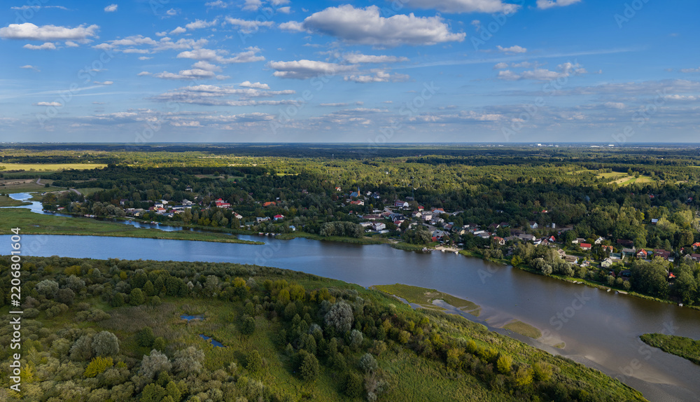 Fototapeta premium The village of Kuligów, picturesquely situated by the Bug River.
