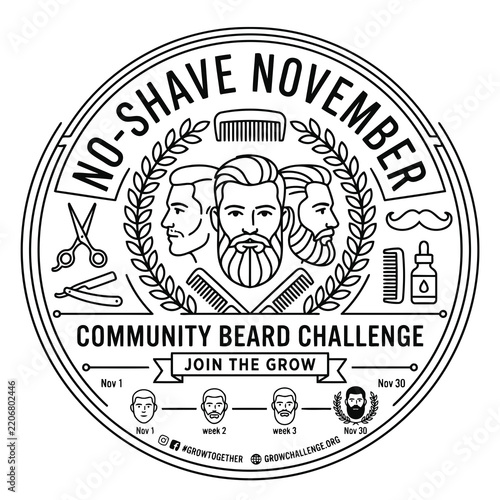 No-Shave November Community Beard Challenge Badge for Men's Health Awareness and Facial Hair Growth Campaign