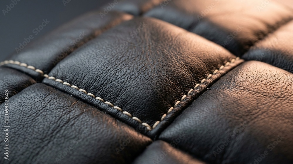 Obraz premium Luxury black synthetic leather texture with detailed stitching for furniture upholstery and automotive interior design background