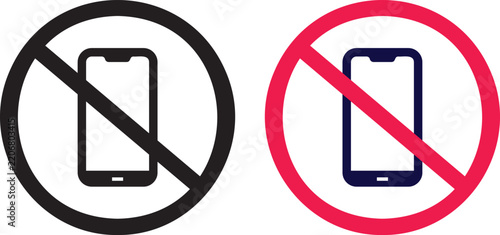 No smartphone icon vector illustration with forbidden mobile phone symbol, Prohibited device sign flat design element, Stop cell phone vector graphic