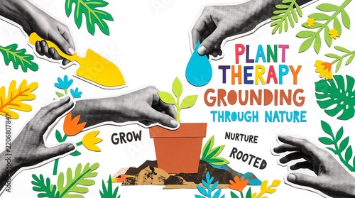 Plant therapy concept with hands gardening and nurturing a small seedling in a terracotta pot