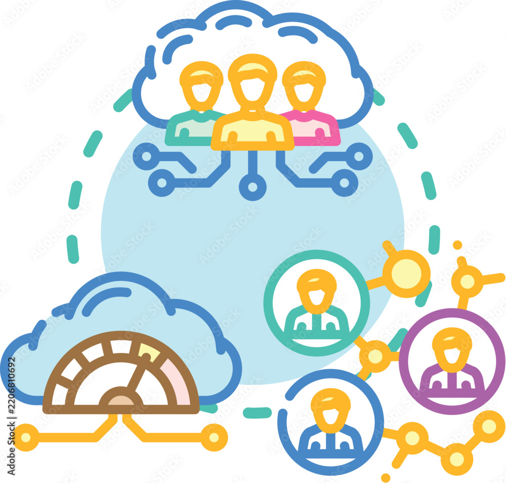 Fototapeta premium Cloud infrastructure consulting service providing global network setup and security while analyzing data for optimal business solutions and efficient processing