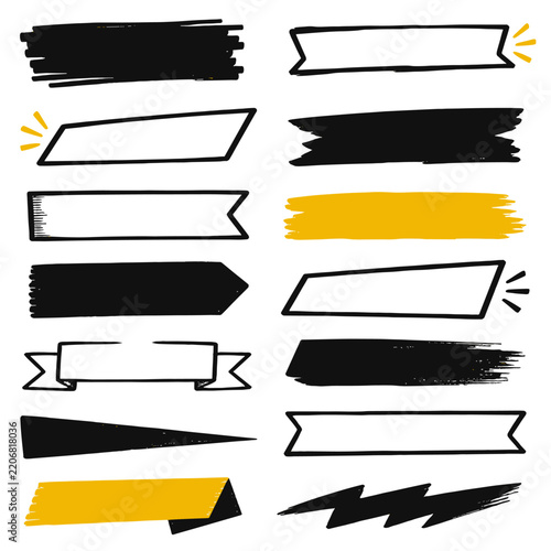 Black and yellow brush banners ribbons and labels