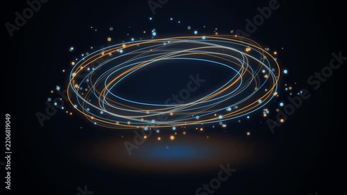 Abstract Circular Motion Graphics with Glowing Particles and Light Trails on Dark Background Texture