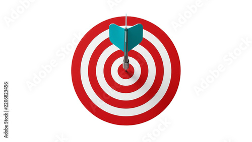 Blue dart hitting bullseye on red and white target, isolated on transparent background