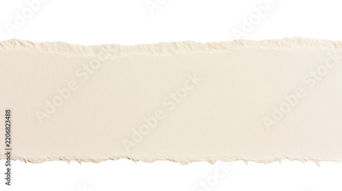 Rough torn beige paper strip with fibrous edges, isolated on transparent background