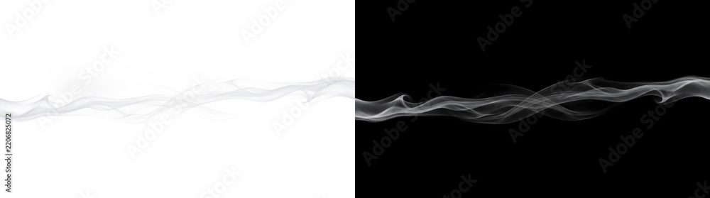 Fototapeta premium Thin smoke line flowing continuously across the frame in a graceful crossing wave pattern, for elegant dividers, in PNG Transparent and Black Background Versions
