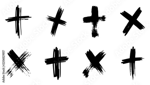Eight black cross marks arranged set with simple line art design featuring outline, illustration, graphic elements with clean design and vector art