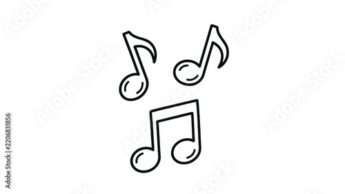 Black musical notes outlined in minimalist vector illustration style against clean white background